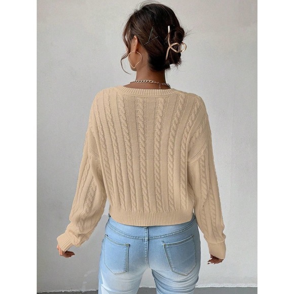 🌟 preppy V neck Cable Knit Sweater - Picture 8 of 11